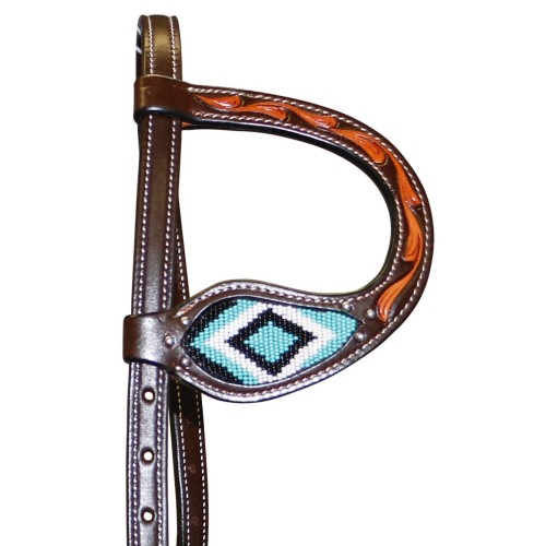 One Ear H'stall Turq. Beaded Turquoise